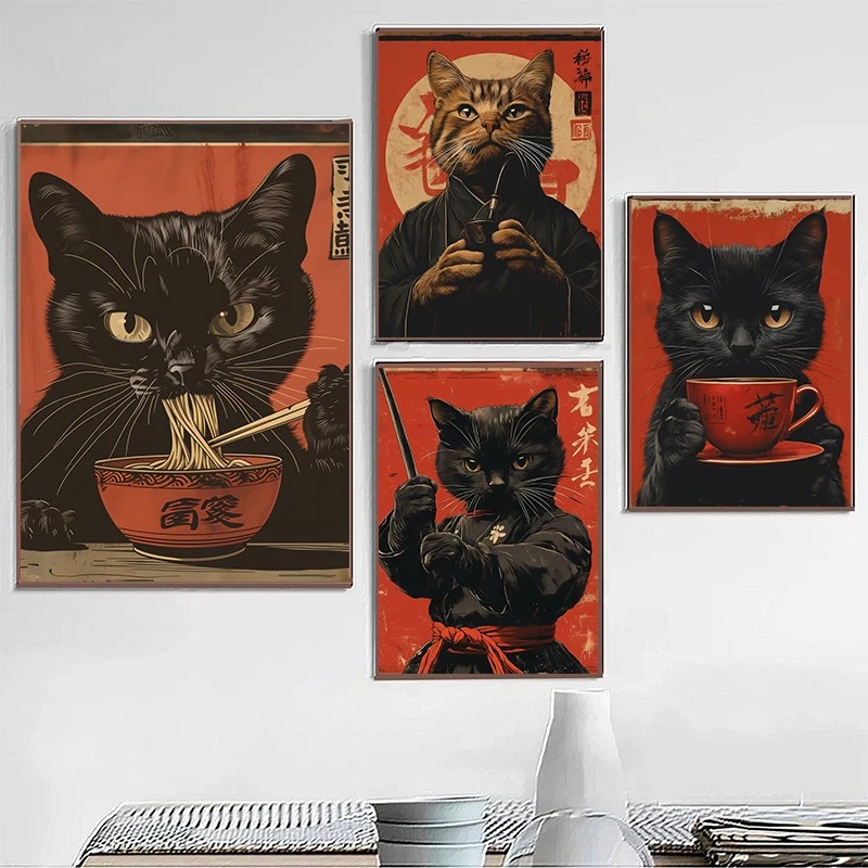 Japanese Lifestyle Home - Affiches et imprimés de chat noir
